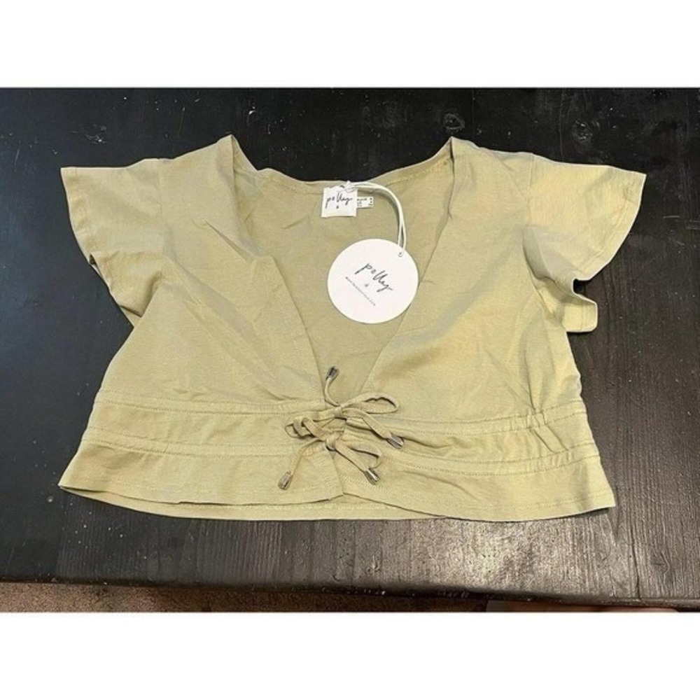 PRINCESS POLLY Top Womens 4 Cropped Jamison Reid Tie Green Short Sleeve NWT